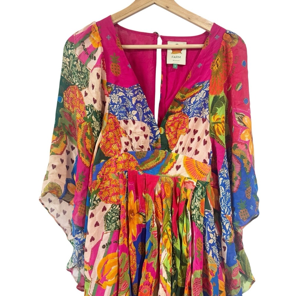 Farm Rio Sunny Mix Chiffon Midi Dress Women Small Multicolored Flowy Floral - Picture 4 of 12